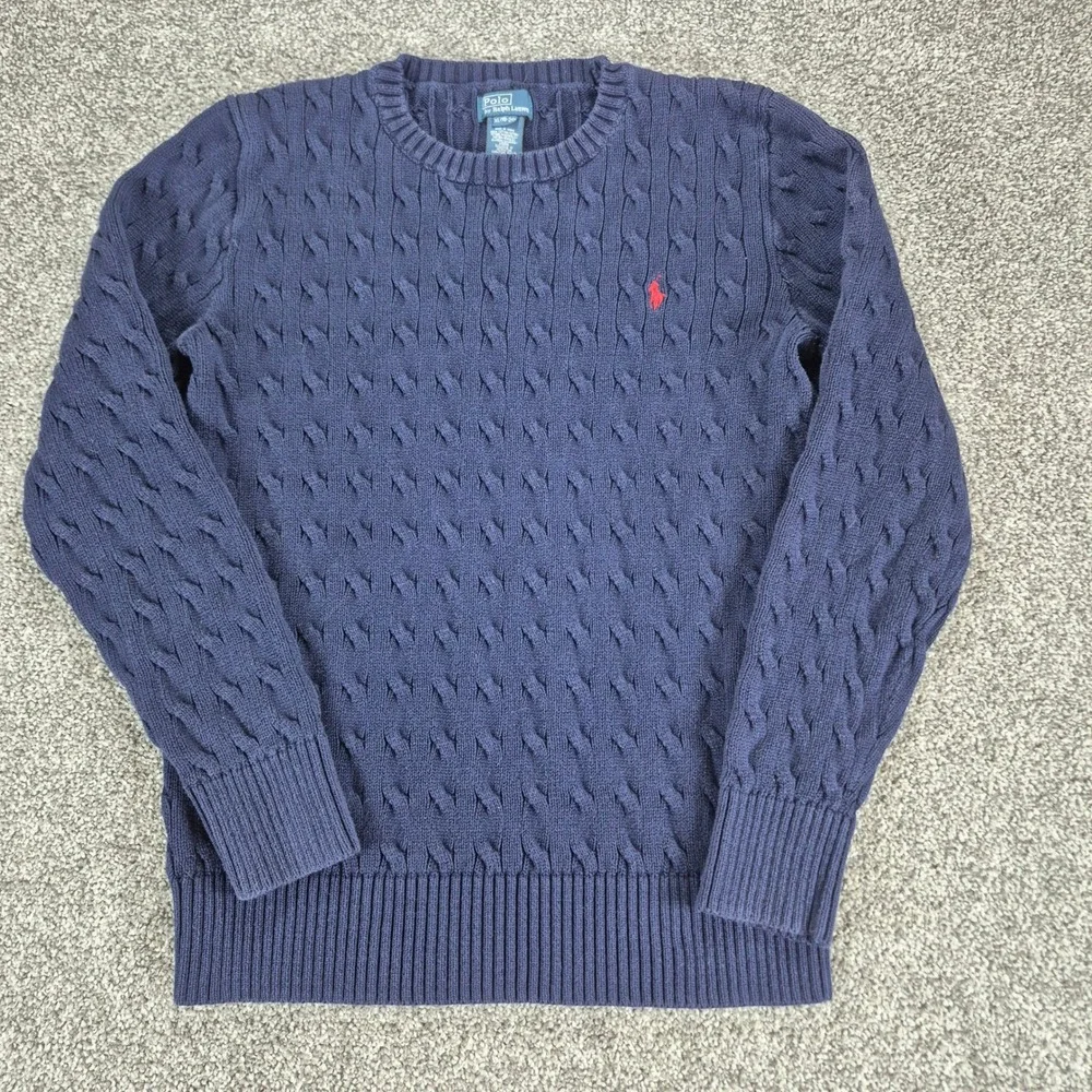 Polo Ralph Lauren Sweater Youth Size XL (18-20) Navy Blue Cable Knit Crewneck